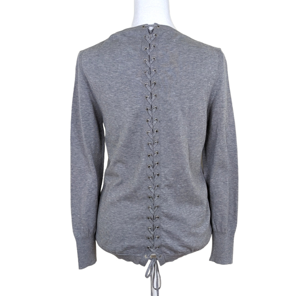 Alexander McQueen Designer  Knit Long Sleeve Braid Back Gray Top S
